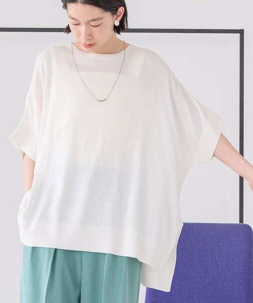 接触冷感サイドスリットニットプルオーバー