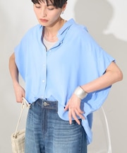 接触冷感タックフレンチスリーブシャツ