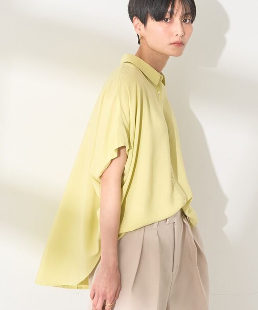接触冷感タックフレンチスリーブシャツ