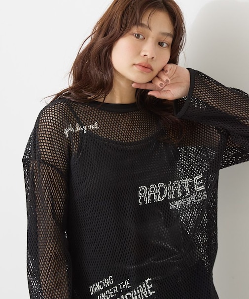 【WEB限定】ランダムロゴメッシュロングTシャツ/チュニック