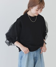 袖チュール重ねプルオーバー