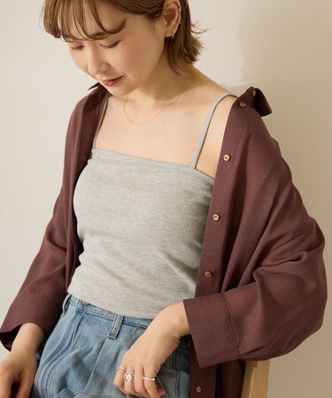 カップ付きラメリブキャミソール