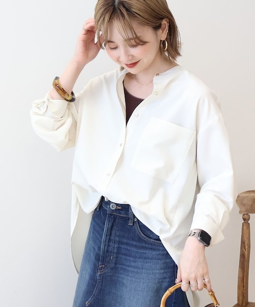 金ボタンバックシャンロングシャツ/チュニック