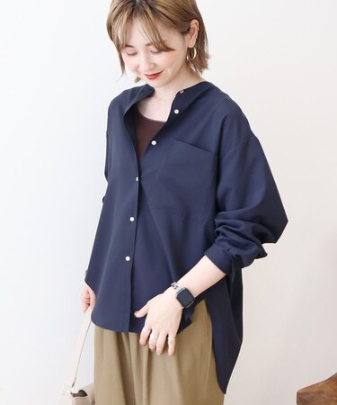 金ボタンバックシャンロングシャツ/チュニック