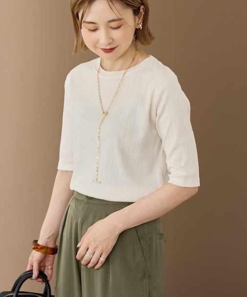 リブ5分袖プルオーバー