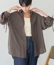 シアーバックギャザーリボンシャツ