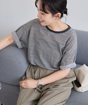 シアーレトロボーダー半袖プルオーバー