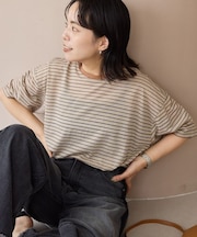 シアーレトロボーダー半袖プルオーバー