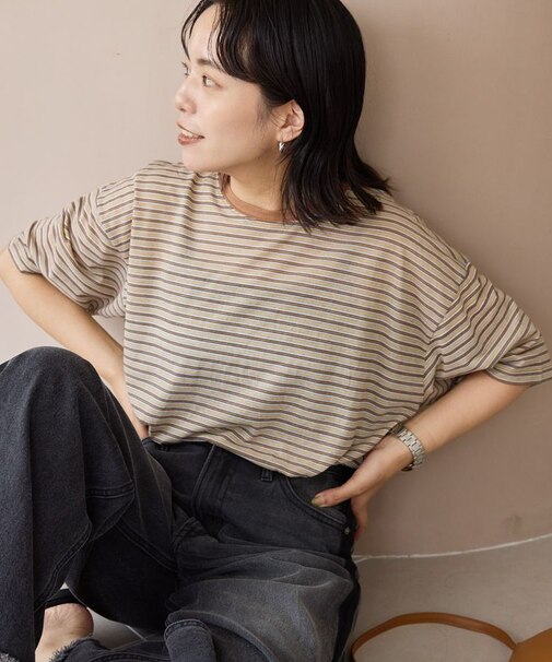 シアーレトロボーダー半袖プルオーバー