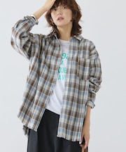 フリンジヘム起毛チェックシャツ
