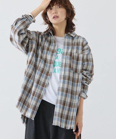 フリンジヘム起毛チェックシャツ