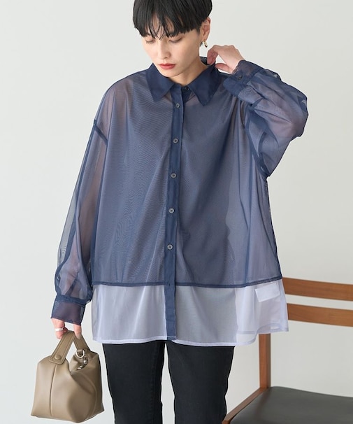 シアーレイヤード配色シャツ