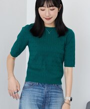 ケーブル5分袖ニットプルオーバー