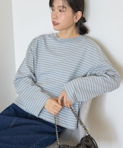 カラーボーダークロップド丈プルオーバー