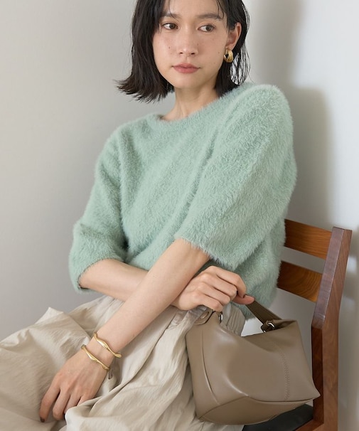 フェザー半袖ニットプルオーバー