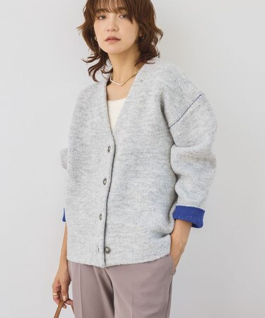 VネックWフェイスニットカーディガン【WEB限定カラー有り】