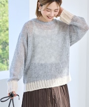 モヘアライク配色ニットプルオーバー