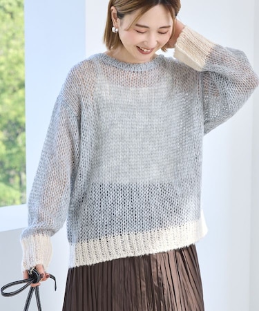 モヘアライク配色ニットプルオーバー