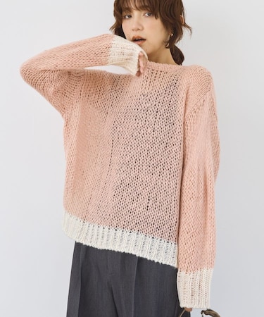 モヘアライク配色ニットプルオーバー