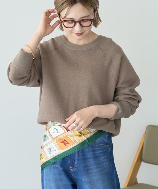 ソフトコットンスウェットライクニットトップス