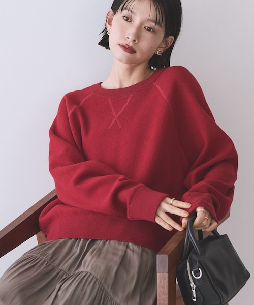 ソフトコットンスウェットライクニットトップス｜アメリカンホリックの