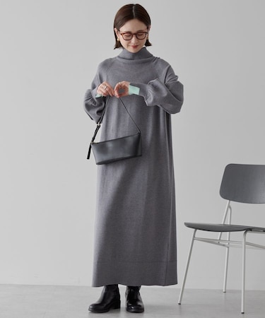 バイパチモックネックニットワンピース<静電気軽減>