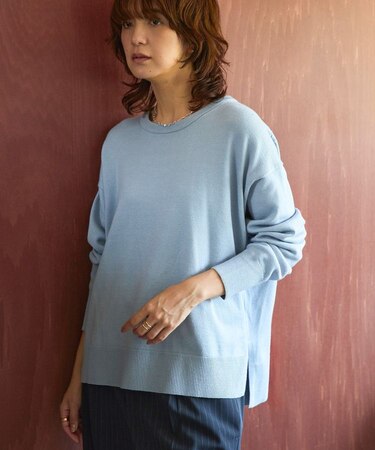 【配色】バイパチクルーネックニットプルオーバー<静電気軽減>