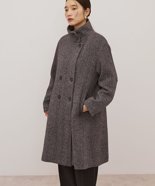 ヘリンボーンスタンドカラーコート