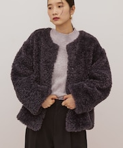 ノーカラーフェイクファーコート