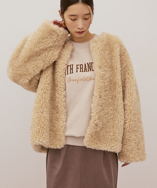 ノーカラーフェイクファーコート｜アメリカンホリックの通販｜&mall