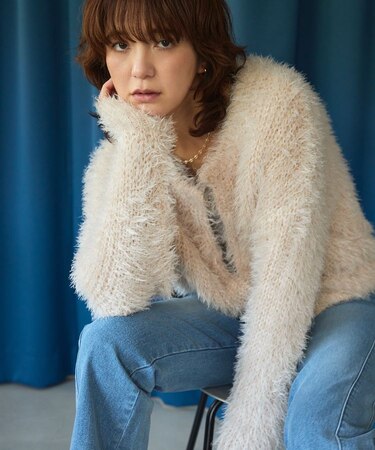 シャギーニットクルーネックカーディガン