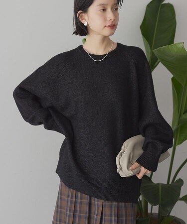 ラグランラメニットプルオーバー