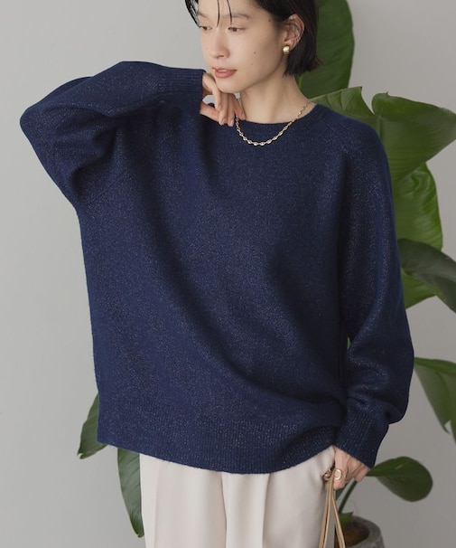 ラグランラメニットプルオーバー