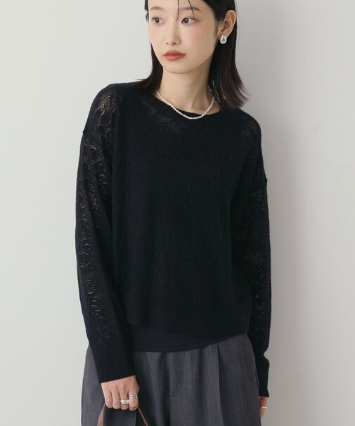 レース編みニットプルオーバー
