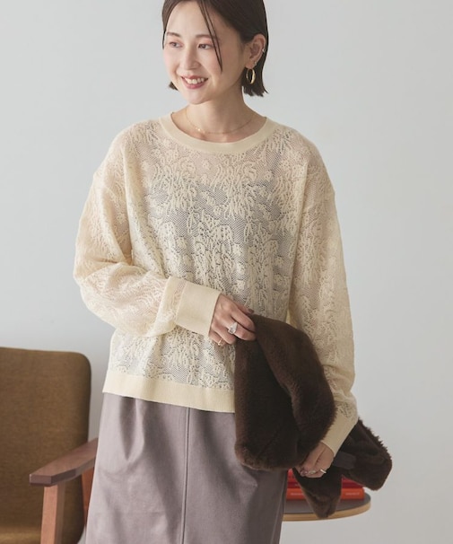 レース編みニットプルオーバー