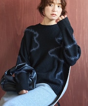 ニュアンスライン柄ニットプルオーバー