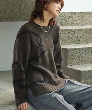 ニュアンスライン柄ニットプルオーバー