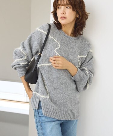 ニュアンスライン柄ニットプルオーバー