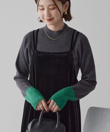 バイパチ袖配色リブプルオーバー＜静電気軽減＞
