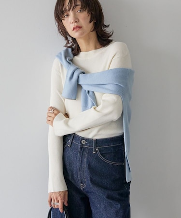 バイパチリブモックネックニットプルオーバー＜静電気軽減＞