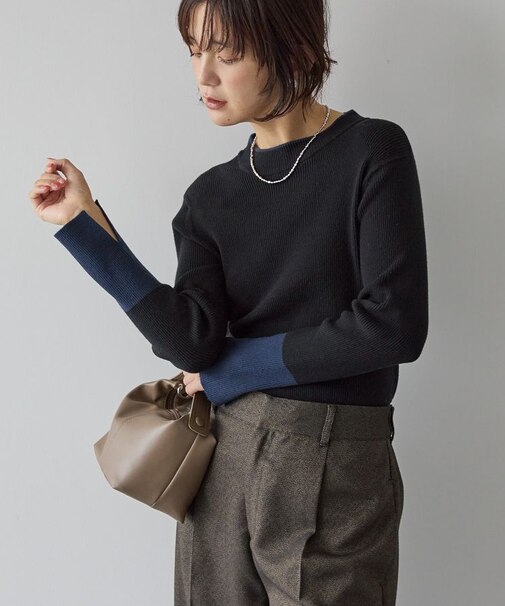 バイパチリブモックネックニットプルオーバー<静電気軽減>