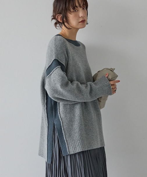バイカラーニットプルオーバー【WEB限定カラー有り】