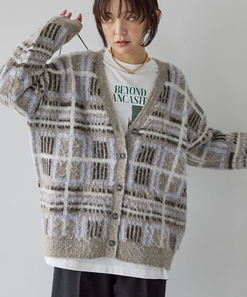 アソート柄シャギーニットカーディガン