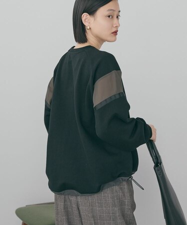 異素材ドロスト配色プルオーバー