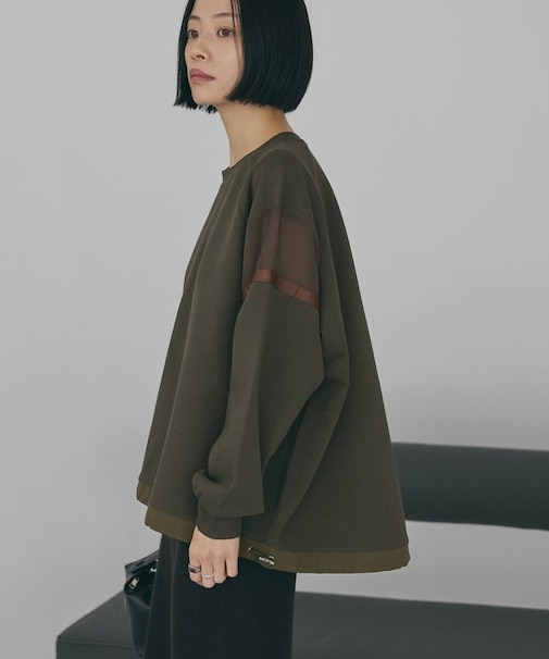 異素材ドロスト配色プルオーバー