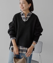 ワイドリブVネックプルオーバー