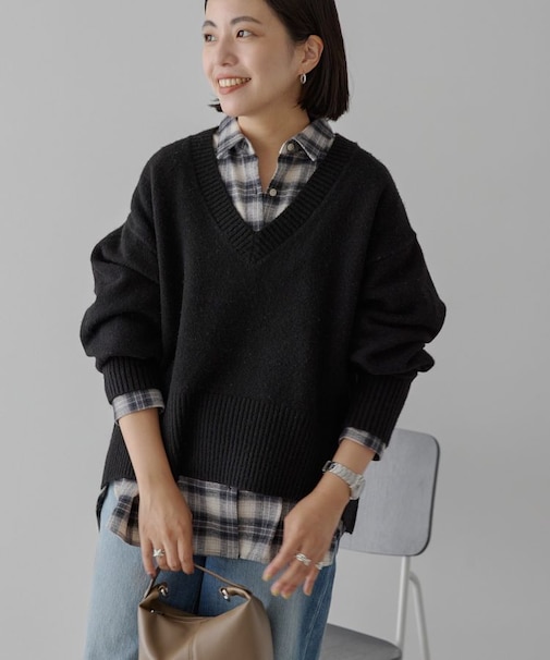 ワイドリブVネックプルオーバー