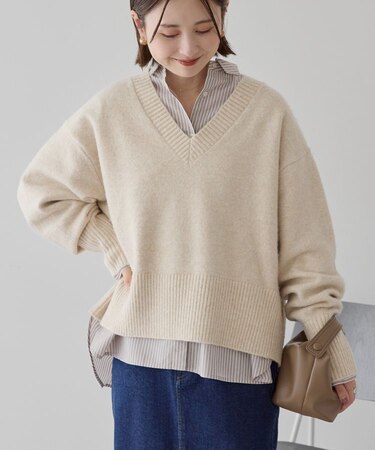 ワイドリブVネックプルオーバー
