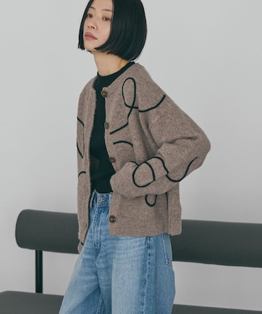 コード刺繍ショートカーディガン