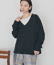 Vネックスムース起毛プルオーバー